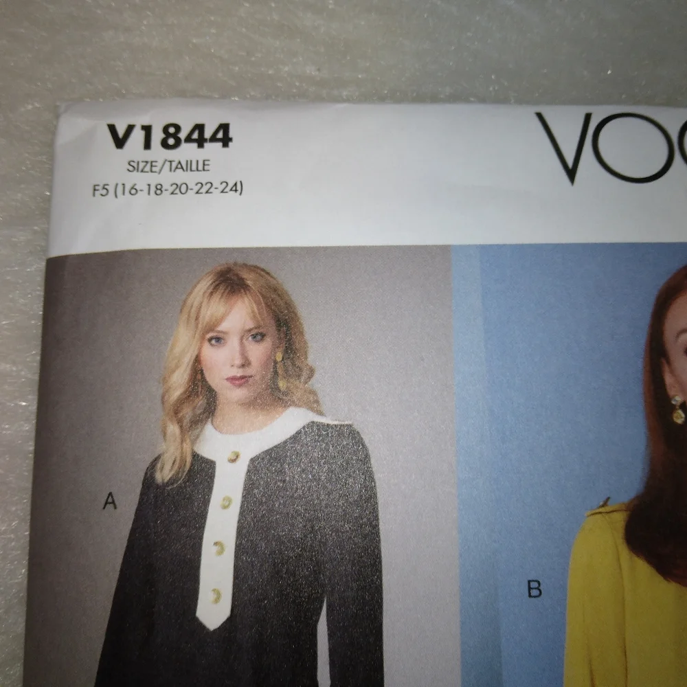 VOGUE V1844 Sz 16-24 Misses Lined Fitted Dress With Center Front Banding
